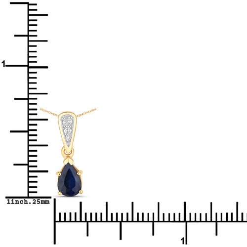 0.85 Carat Genuine Blue Sapphire and White Diamond 14K Yellow Gold Pendant - Pendants - Custom Crafting Alliance, LLC