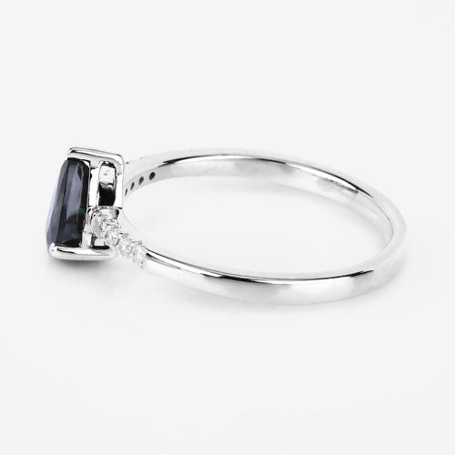 0.86 Carat Genuine Blue Sapphire and White Diamond 14K White Gold Ring - Rings - Custom Crafting Alliance, LLC