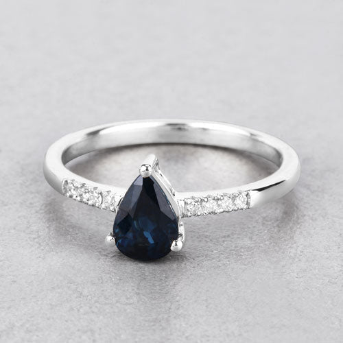 0.86 Carat Genuine Blue Sapphire and White Diamond 14K White Gold Ring - Rings - Custom Crafting Alliance, LLC