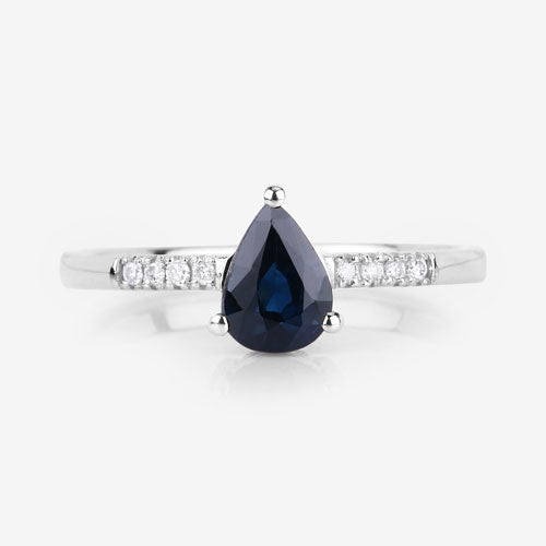 0.86 Carat Genuine Blue Sapphire and White Diamond 14K White Gold Ring - Rings - Custom Crafting Alliance, LLC