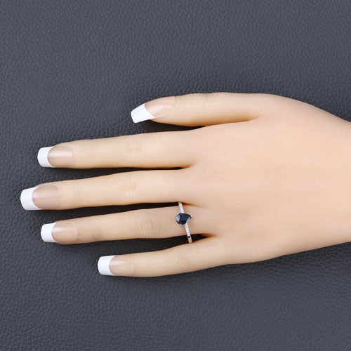 0.86 Carat Genuine Blue Sapphire and White Diamond 14K White Gold Ring - Rings - Custom Crafting Alliance, LLC