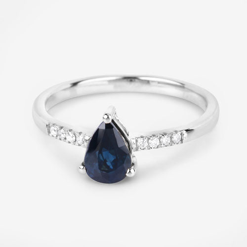 0.86 Carat Genuine Blue Sapphire and White Diamond 14K White Gold Ring - Rings - Custom Crafting Alliance, LLC