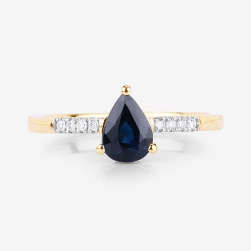 0.86 Carat Genuine Blue Sapphire and White Diamond 14K Yellow Gold Ring - Rings - Custom Crafting Alliance, LLC