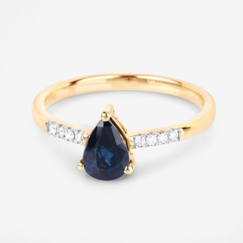 0.86 Carat Genuine Blue Sapphire and White Diamond 14K Yellow Gold Ring - Rings - Custom Crafting Alliance, LLC
