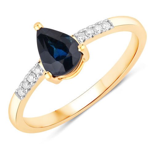0.86 Carat Genuine Blue Sapphire and White Diamond 14K Yellow Gold Ring - Rings - Custom Crafting Alliance, LLC