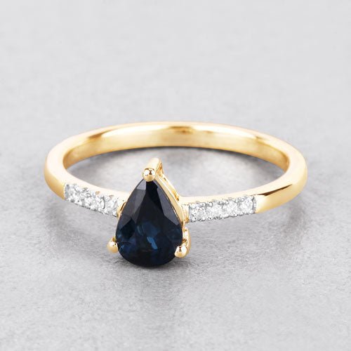0.86 Carat Genuine Blue Sapphire and White Diamond 14K Yellow Gold Ring - Rings - Custom Crafting Alliance, LLC