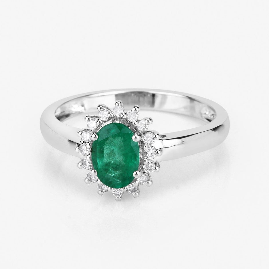 0.86 Carat Genuine Zambian Emerald and White Diamond 14K White Gold Ring - Rings - Custom Crafting Alliance, LLC