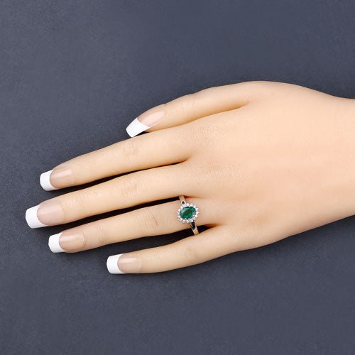0.86 Carat Genuine Zambian Emerald and White Diamond 14K White Gold Ring - Rings - Custom Crafting Alliance, LLC
