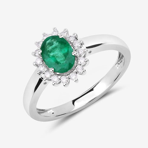 0.86 Carat Genuine Zambian Emerald and White Diamond 14K White Gold Ring - Rings - Custom Crafting Alliance, LLC