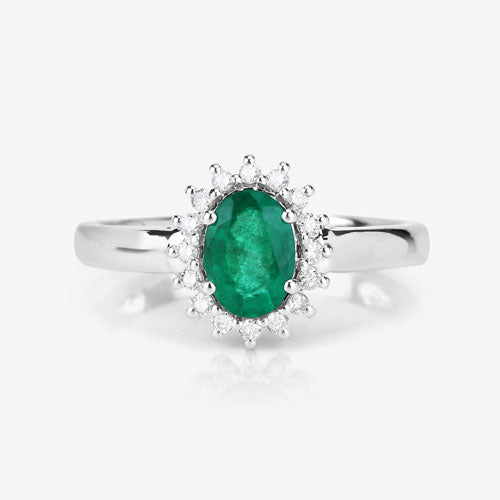 0.86 Carat Genuine Zambian Emerald and White Diamond 14K White Gold Ring - Rings - Custom Crafting Alliance, LLC