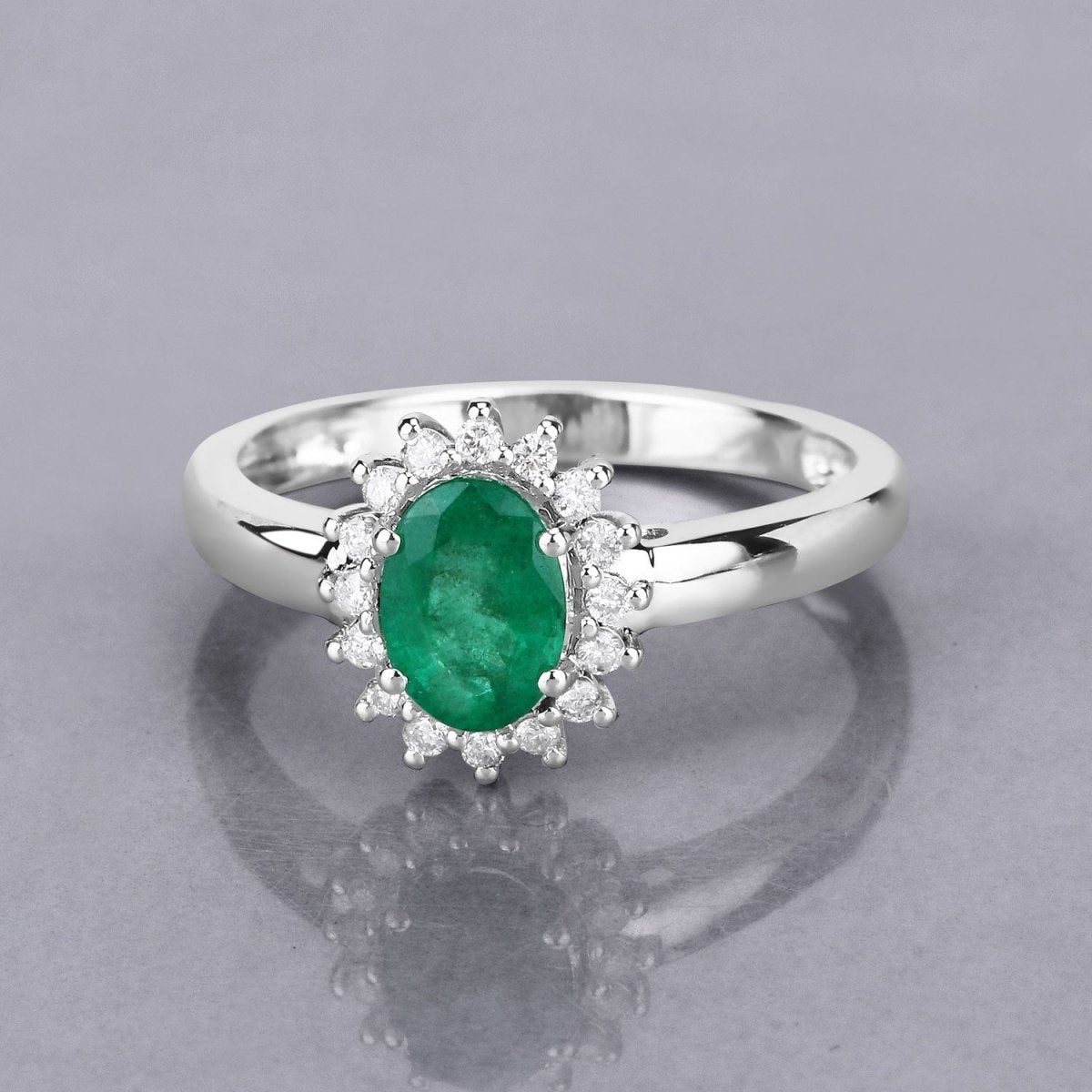 0.86 Carat Genuine Zambian Emerald and White Diamond 14K White Gold Ring - Rings - Custom Crafting Alliance, LLC