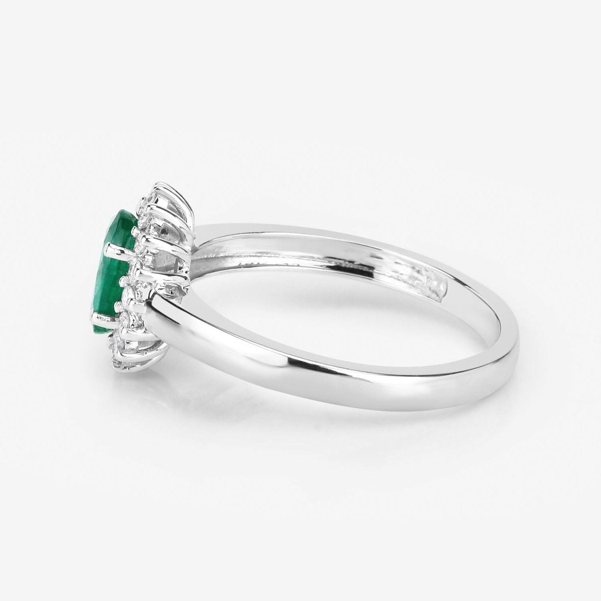 0.86 Carat Genuine Zambian Emerald and White Diamond 14K White Gold Ring - Rings - Custom Crafting Alliance, LLC