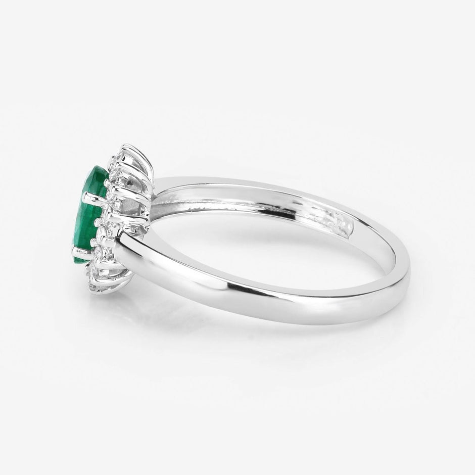 0.86 Carat Genuine Zambian Emerald and White Diamond 14K White Gold Ring - Rings - Custom Crafting Alliance, LLC