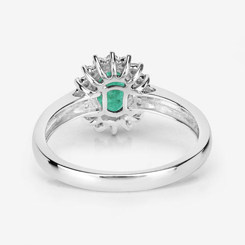 0.86 Carat Genuine Zambian Emerald and White Diamond 14K White Gold Ring - Rings - Custom Crafting Alliance, LLC