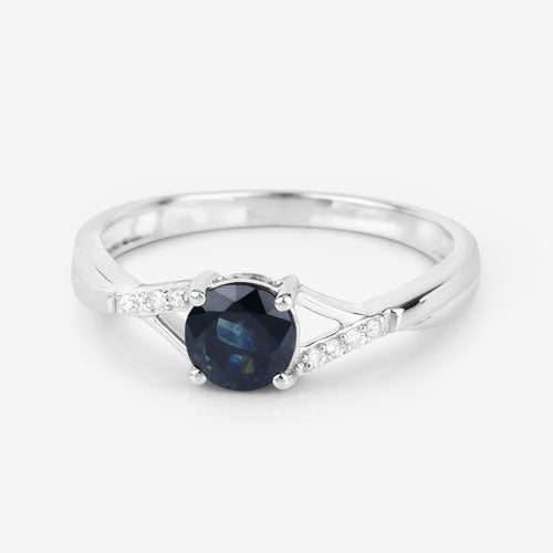 0.88 Carat Genuine Blue Sapphire and White Diamond 14K White Gold Ring - Rings - Custom Crafting Alliance, LLC