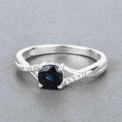 0.88 Carat Genuine Blue Sapphire and White Diamond 14K White Gold Ring - Rings - Custom Crafting Alliance, LLC