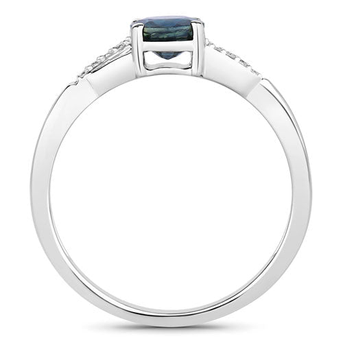 0.88 Carat Genuine Blue Sapphire and White Diamond 14K White Gold Ring - Rings - Custom Crafting Alliance, LLC