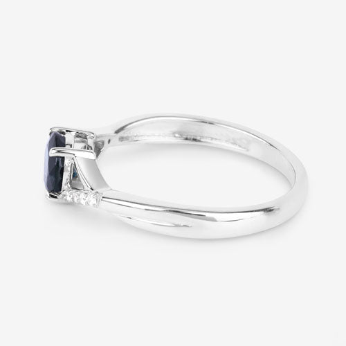 0.88 Carat Genuine Blue Sapphire and White Diamond 14K White Gold Ring - Rings - Custom Crafting Alliance, LLC