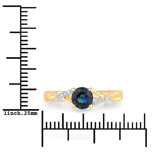 0.88 Carat Genuine Blue Sapphire and White Diamond 14K Yellow Gold Ring - Rings - Custom Crafting Alliance, LLC