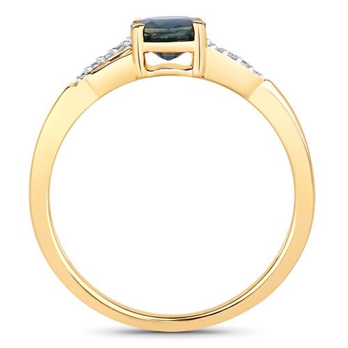 0.88 Carat Genuine Blue Sapphire and White Diamond 14K Yellow Gold Ring - Rings - Custom Crafting Alliance, LLC