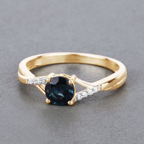 0.88 Carat Genuine Blue Sapphire and White Diamond 14K Yellow Gold Ring - Rings - Custom Crafting Alliance, LLC