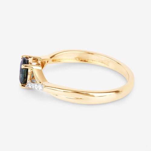 0.88 Carat Genuine Blue Sapphire and White Diamond 14K Yellow Gold Ring - Rings - Custom Crafting Alliance, LLC