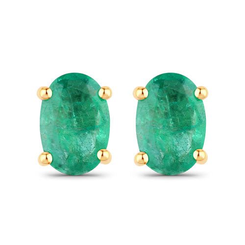 0.88 Carat Genuine Zambian Emerald 10K Yellow Gold Earrings - Earrings - Custom Crafting Alliance, LLC