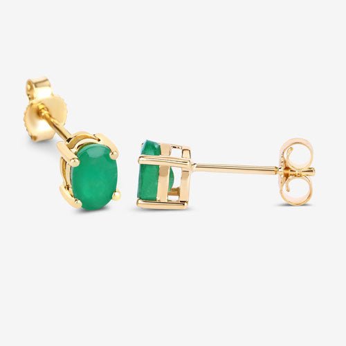 0.88 Carat Genuine Zambian Emerald 10K Yellow Gold Earrings - Earrings - Custom Crafting Alliance, LLC