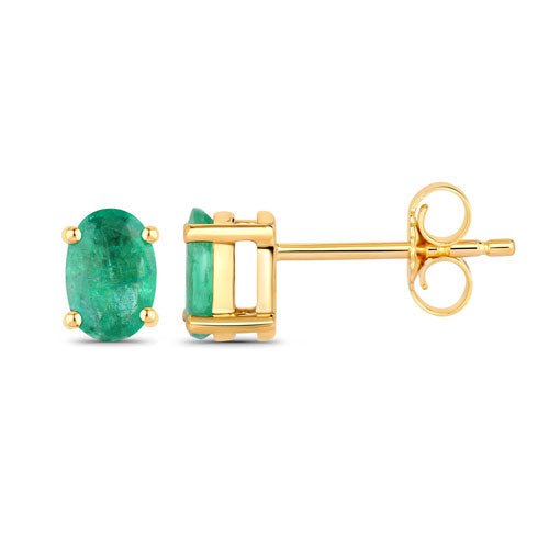 0.88 Carat Genuine Zambian Emerald 10K Yellow Gold Earrings - Earrings - Custom Crafting Alliance, LLC