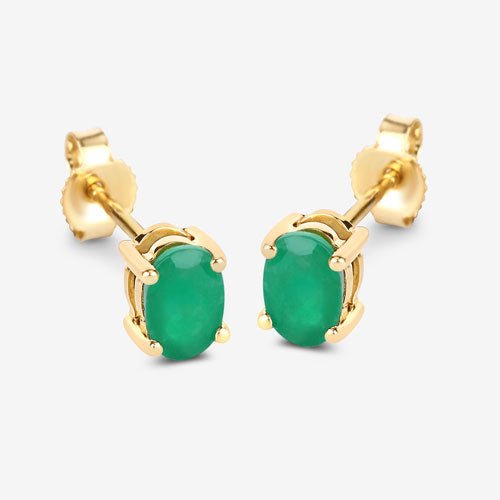 0.88 Carat Genuine Zambian Emerald 10K Yellow Gold Earrings - Earrings - Custom Crafting Alliance, LLC