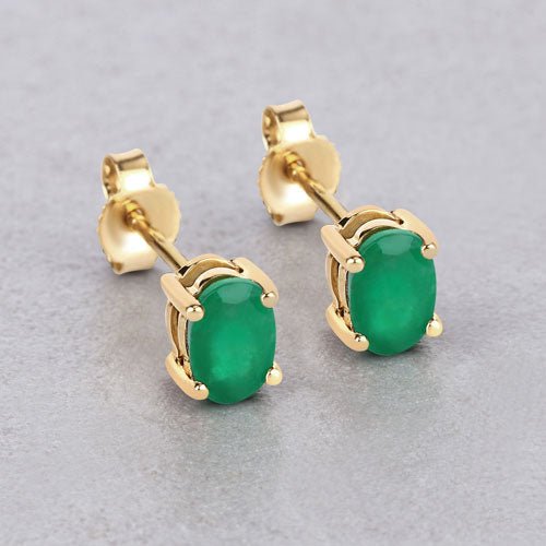 0.88 Carat Genuine Zambian Emerald 10K Yellow Gold Earrings - Earrings - Custom Crafting Alliance, LLC