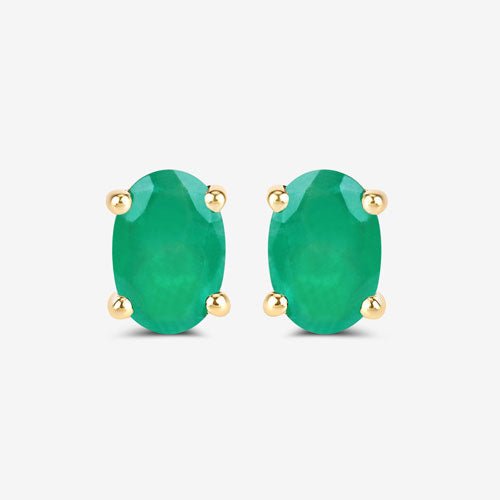 0.88 Carat Genuine Zambian Emerald 10K Yellow Gold Earrings - Earrings - Custom Crafting Alliance, LLC