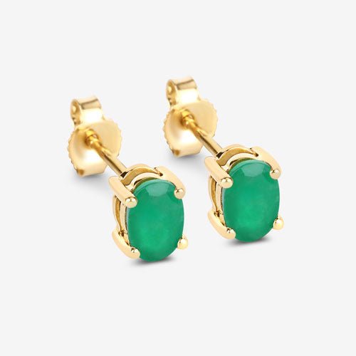 0.88 Carat Genuine Zambian Emerald 10K Yellow Gold Earrings - Earrings - Custom Crafting Alliance, LLC
