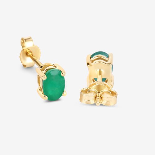 0.88 Carat Genuine Zambian Emerald 10K Yellow Gold Earrings - Earrings - Custom Crafting Alliance, LLC