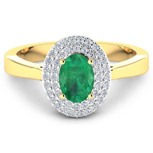 0.88 Carat Genuine Zambian Emerald and White Diamond 14K Yellow Gold Ring - Rings - Custom Crafting Alliance, LLC