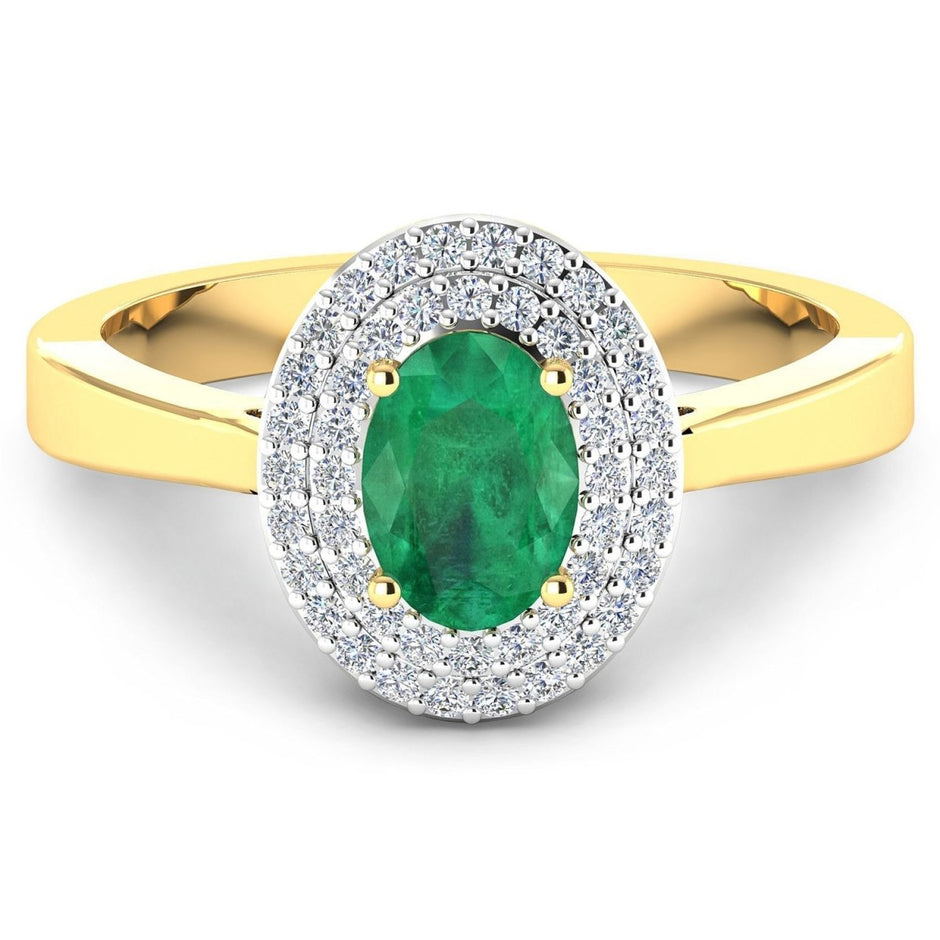 0.88 Carat Genuine Zambian Emerald and White Diamond 14K Yellow Gold Ring - Rings - Custom Crafting Alliance, LLC