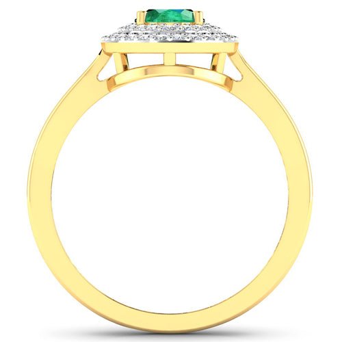 0.88 Carat Genuine Zambian Emerald and White Diamond 14K Yellow Gold Ring - Rings - Custom Crafting Alliance, LLC
