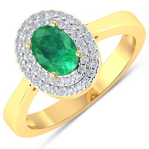0.88 Carat Genuine Zambian Emerald and White Diamond 14K Yellow Gold Ring - Rings - Custom Crafting Alliance, LLC