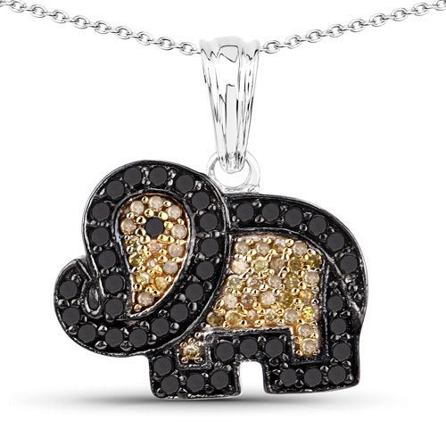 0.89 Carat Genuine Black Diamond and Yellow Diamond .925 Sterling Silver Pendant - Pendants - Custom Crafting Alliance, LLC