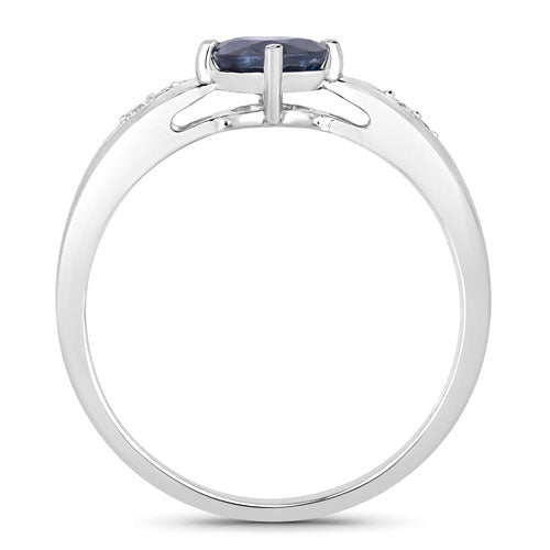 0.89 Carat Genuine Blue Sapphire and White Diamond 10K White Gold Ring - Rings - Custom Crafting Alliance, LLC