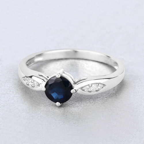 0.89 Carat Genuine Blue Sapphire and White Diamond 10K White Gold Ring - Rings - Custom Crafting Alliance, LLC