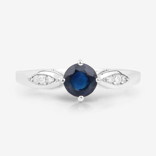 0.89 Carat Genuine Blue Sapphire and White Diamond 10K White Gold Ring - Rings - Custom Crafting Alliance, LLC