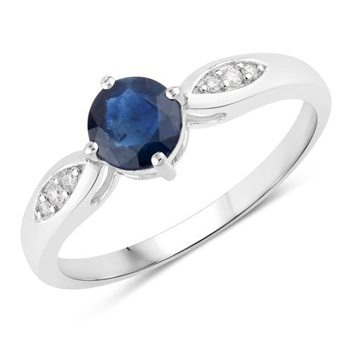 0.89 Carat Genuine Blue Sapphire and White Diamond 10K White Gold Ring - Rings - Custom Crafting Alliance, LLC