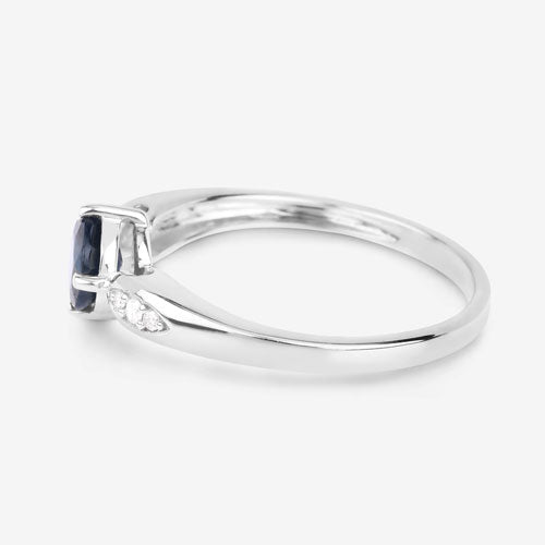 0.89 Carat Genuine Blue Sapphire and White Diamond 10K White Gold Ring - Rings - Custom Crafting Alliance, LLC