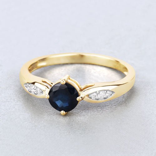 0.89 Carat Genuine Blue Sapphire and White Diamond 10K Yellow Gold Ring - Rings - Custom Crafting Alliance, LLC