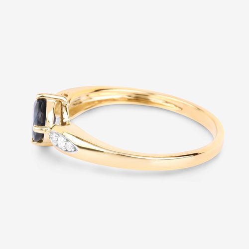 0.89 Carat Genuine Blue Sapphire and White Diamond 10K Yellow Gold Ring - Rings - Custom Crafting Alliance, LLC