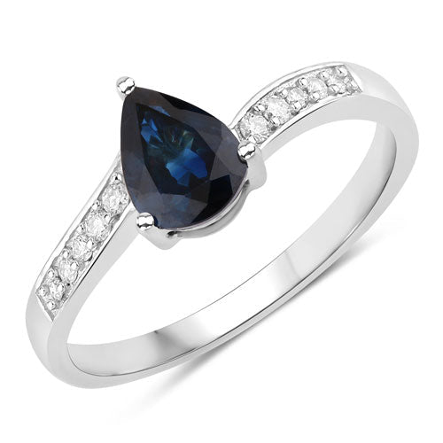 0.89 Carat Genuine Blue Sapphire and White Diamond 14K White Gold Ring - Rings - Custom Crafting Alliance, LLC