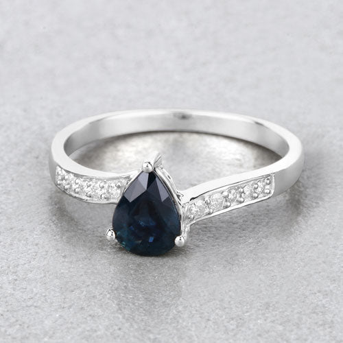 0.89 Carat Genuine Blue Sapphire and White Diamond 14K White Gold Ring - Rings - Custom Crafting Alliance, LLC