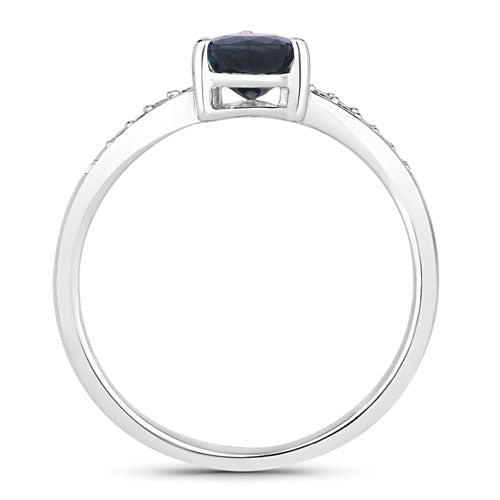 0.89 Carat Genuine Blue Sapphire and White Diamond 14K White Gold Ring - Rings - Custom Crafting Alliance, LLC