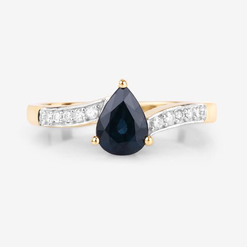0.89 Carat Genuine Blue Sapphire and White Diamond 14K Yellow Gold Ring - Rings - Custom Crafting Alliance, LLC